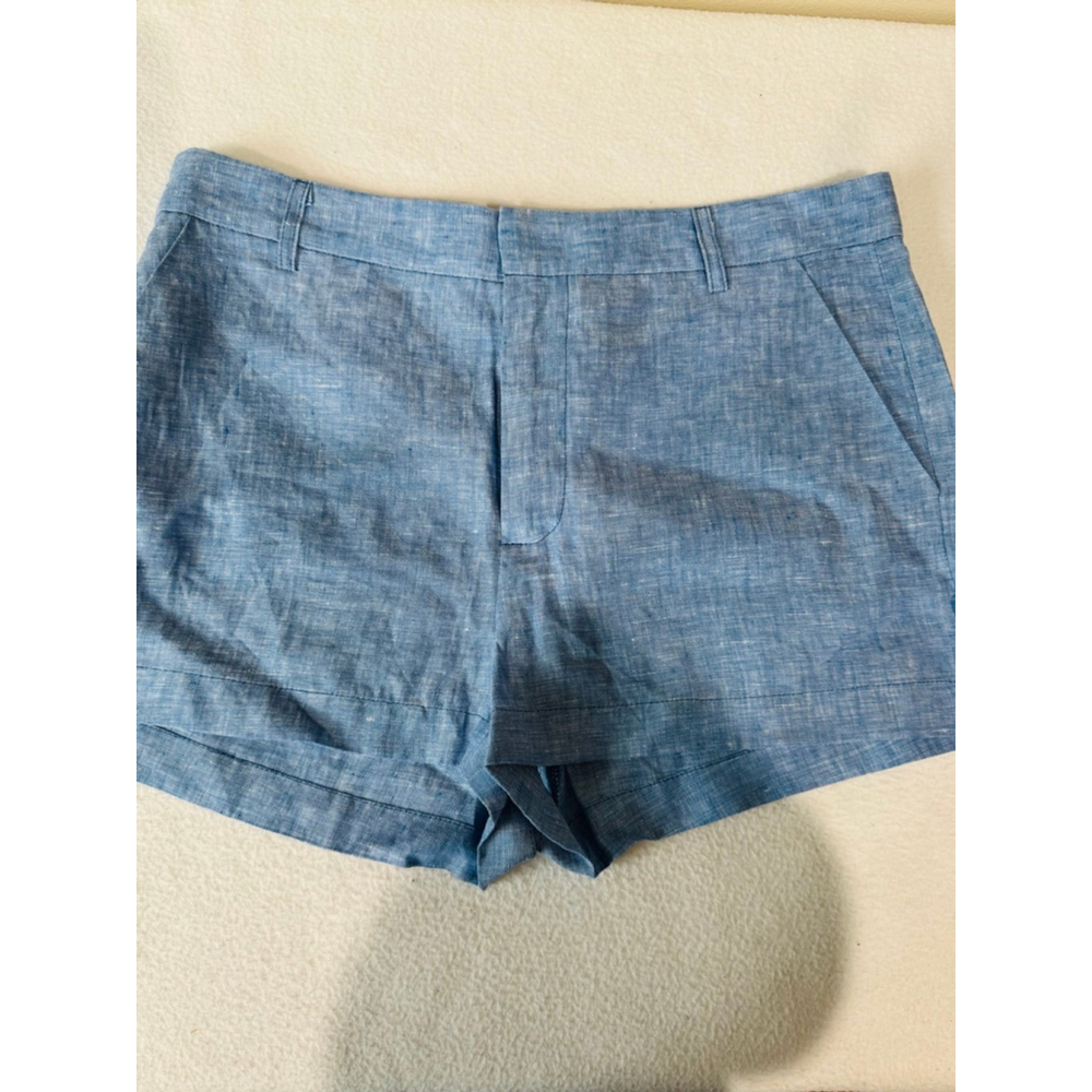 Women's BB DAKOTA Blue textured Linen High Waist Shorts Size 8